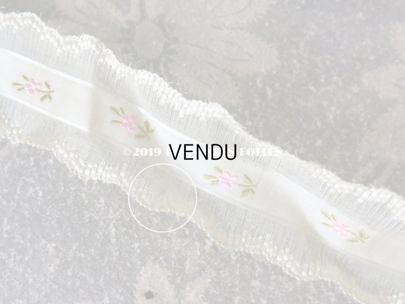 画像8: 1850年代 アンティーク シルク製リボン ピンクの小さな花の刺繍入り 85cm