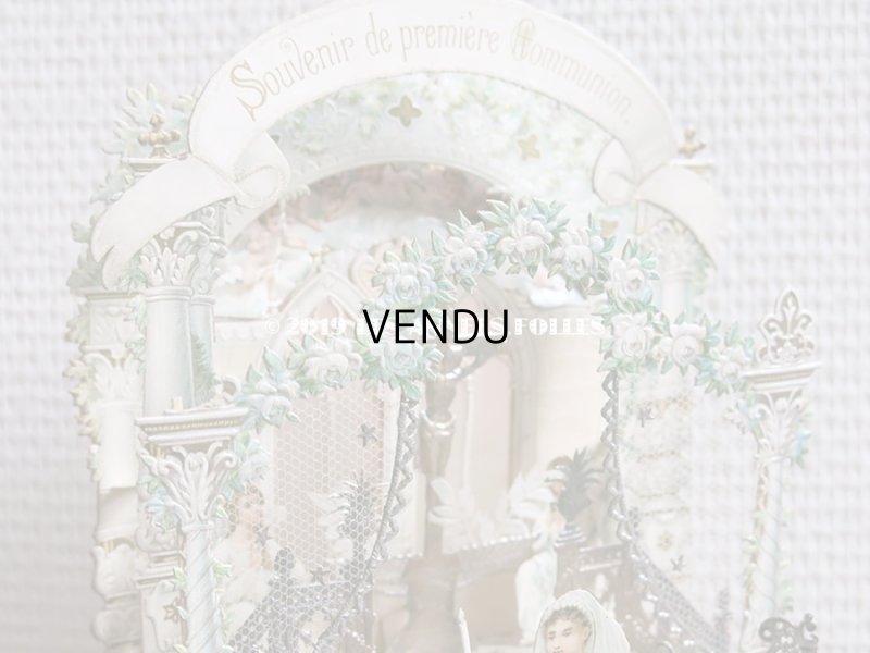 画像14: アンティーク  初聖体の立体カニヴェ コミュ二オンの少女 天使と白薔薇の教会 ポップアップ クロモ
