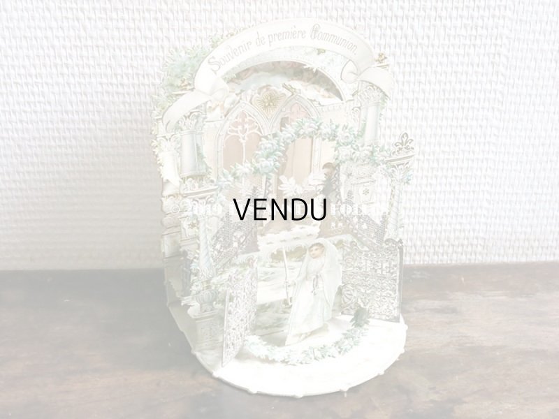 画像5: アンティーク  初聖体の立体カニヴェ コミュ二オンの少女 天使と白薔薇の教会 ポップアップ クロモ