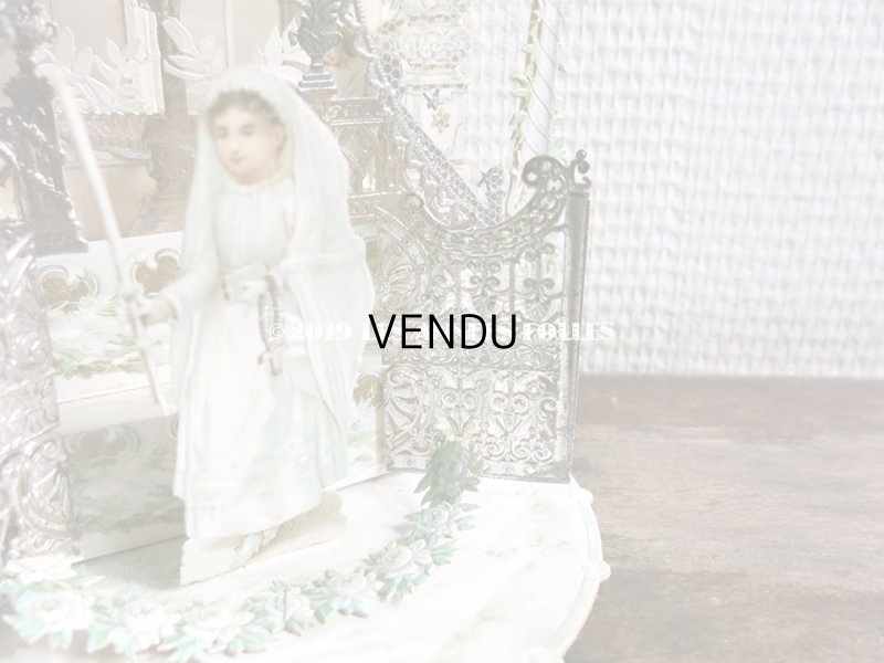 画像16: アンティーク  初聖体の立体カニヴェ コミュ二オンの少女 天使と白薔薇の教会 ポップアップ クロモ