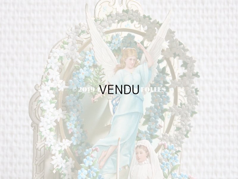 画像8: アンティーク  初聖体の立体カニヴェ コミュ二オンの少女 天使＆鈴蘭＆勿忘草 ポップアップ クロモ