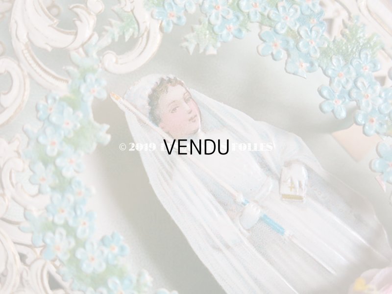 画像12: アンティーク  初聖体の立体カニヴェ コミュ二オンの少女 鈴蘭＆勿忘草 ポップアップ クロモ