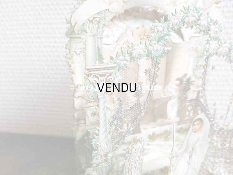 画像18: アンティーク  初聖体の立体カニヴェ コミュ二オンの少女 天使と白薔薇の教会 ポップアップ クロモ