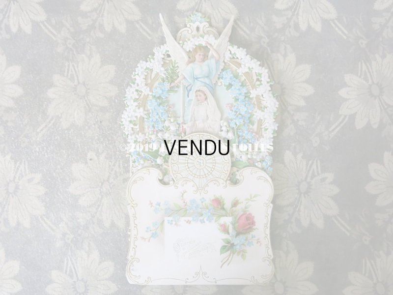 画像4: アンティーク  初聖体の立体カニヴェ コミュ二オンの少女 天使＆鈴蘭＆勿忘草 ポップアップ クロモ