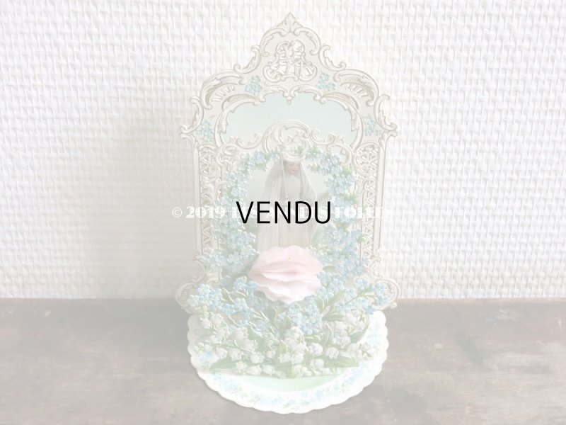 画像3: アンティーク  初聖体の立体カニヴェ コミュ二オンの少女 鈴蘭＆勿忘草 ポップアップ クロモ
