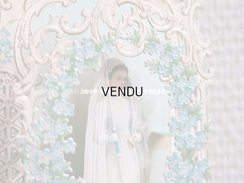 画像7: アンティーク  初聖体の立体カニヴェ コミュ二オンの少女 鈴蘭＆勿忘草 ポップアップ クロモ