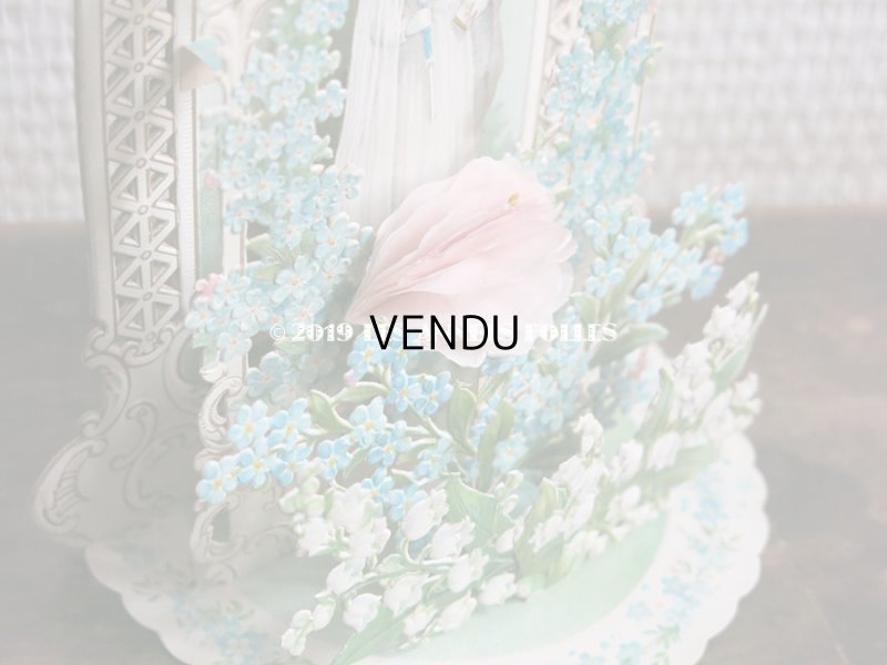 画像10: アンティーク  初聖体の立体カニヴェ コミュ二オンの少女 鈴蘭＆勿忘草 ポップアップ クロモ