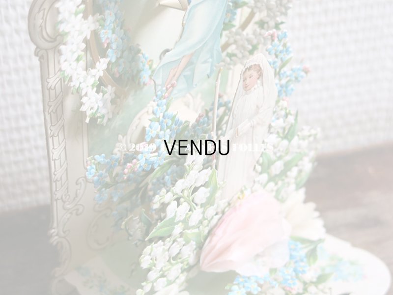 画像10: アンティーク  初聖体の立体カニヴェ コミュ二オンの少女 天使＆鈴蘭＆勿忘草 ポップアップ クロモ