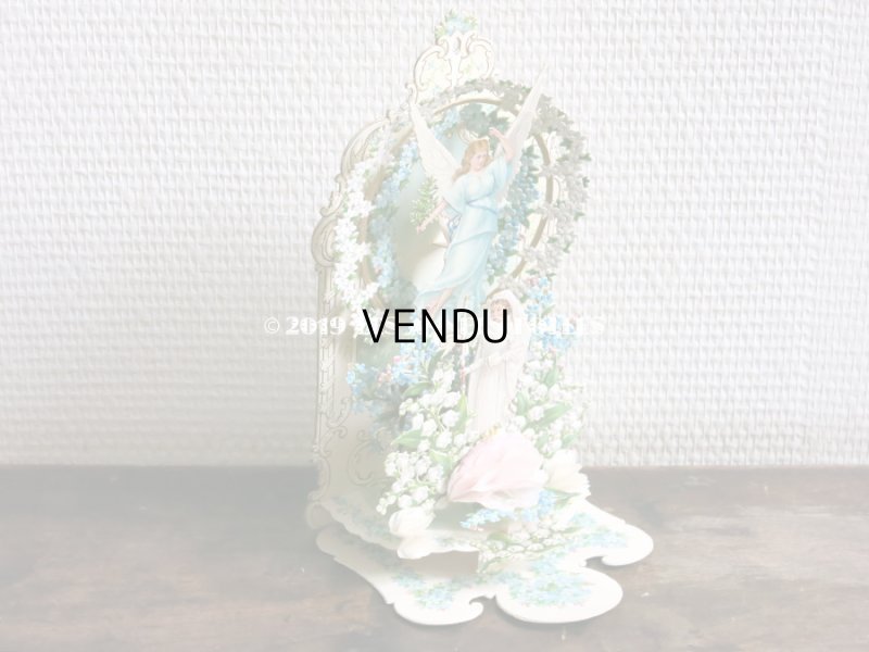 画像3: アンティーク  初聖体の立体カニヴェ コミュ二オンの少女 天使＆鈴蘭＆勿忘草 ポップアップ クロモ