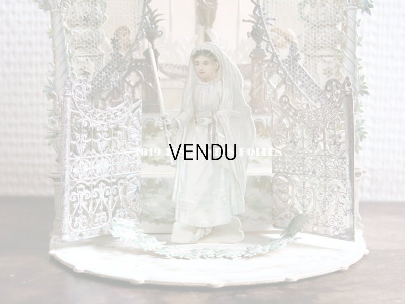画像13: アンティーク  初聖体の立体カニヴェ コミュ二オンの少女 天使と白薔薇の教会 ポップアップ クロモ