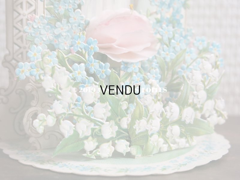 画像9: アンティーク  初聖体の立体カニヴェ コミュ二オンの少女 鈴蘭＆勿忘草 ポップアップ クロモ