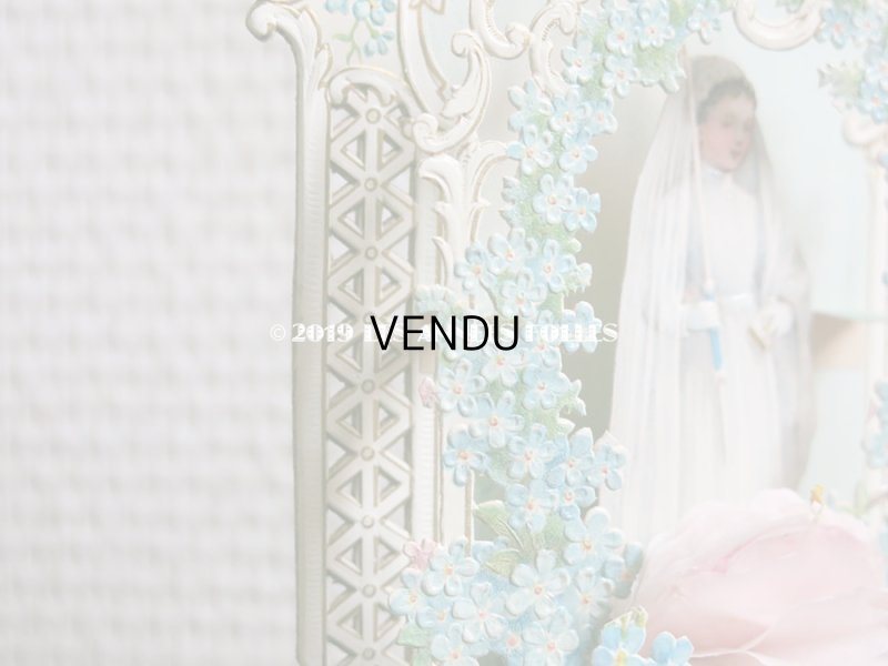 画像8: アンティーク  初聖体の立体カニヴェ コミュ二オンの少女 鈴蘭＆勿忘草 ポップアップ クロモ