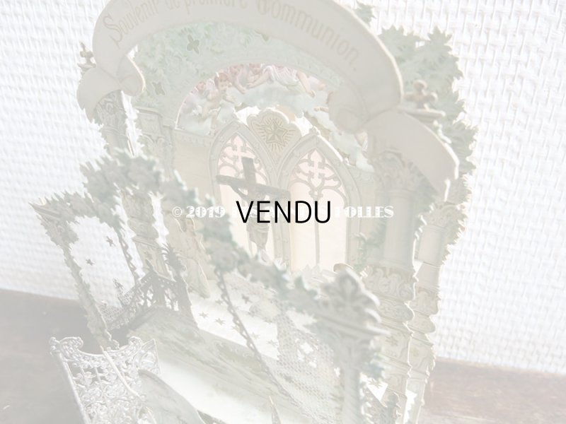 画像19: アンティーク  初聖体の立体カニヴェ コミュ二オンの少女 天使と白薔薇の教会 ポップアップ クロモ