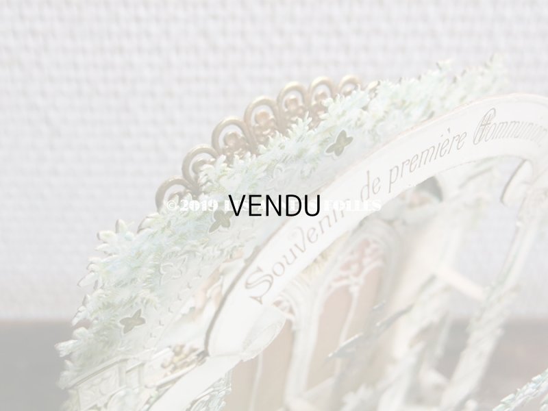 画像9: アンティーク  初聖体の立体カニヴェ コミュ二オンの少女 天使と白薔薇の教会 ポップアップ クロモ