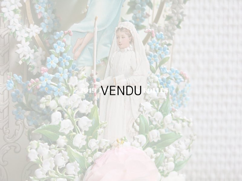 画像9: アンティーク  初聖体の立体カニヴェ コミュ二オンの少女 天使＆鈴蘭＆勿忘草 ポップアップ クロモ