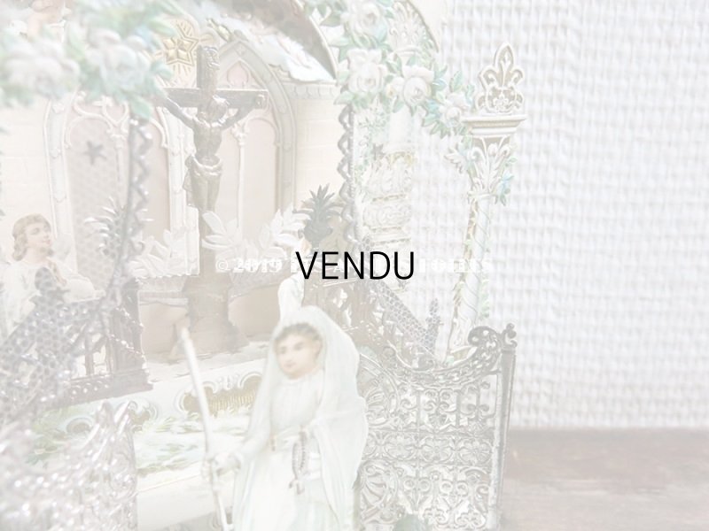 画像17: アンティーク  初聖体の立体カニヴェ コミュ二オンの少女 天使と白薔薇の教会 ポップアップ クロモ