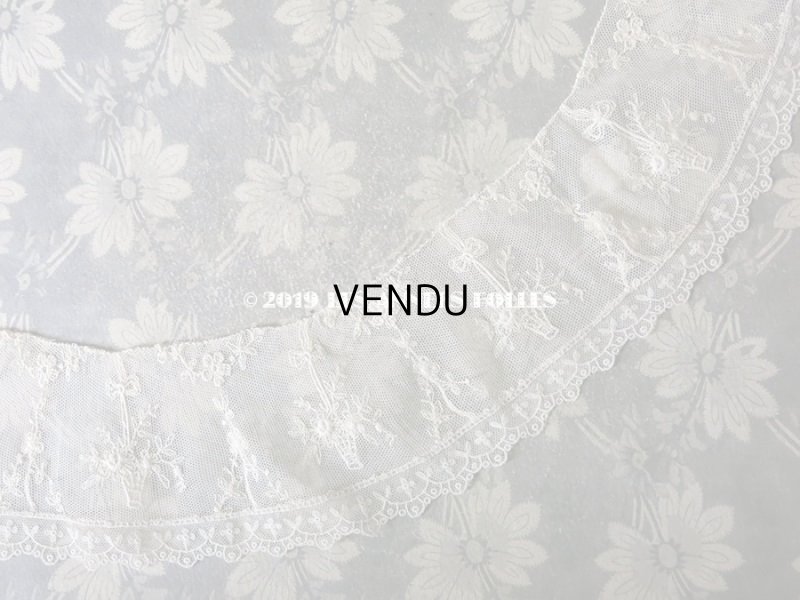 画像4: 1900年代 アンティーク 薔薇の花かご刺繍入りレース
