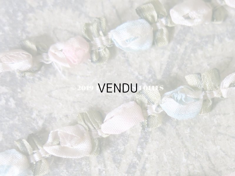 画像3: アンティーク シルク製 ロココトリム 3色の薔薇 パウダーピンク&パウダーブルー ロココリボン 13.5〜15cm