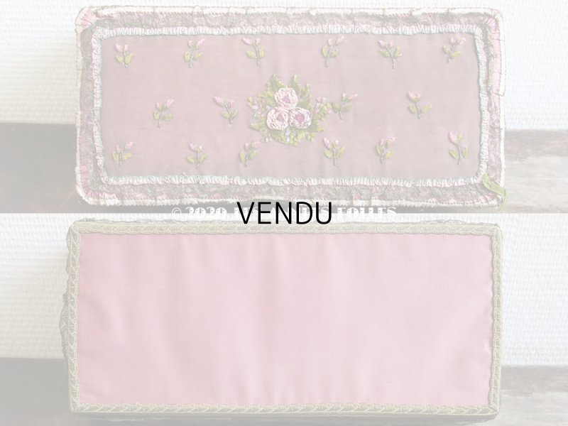 画像3: 未使用 アンティーク リボン刺繍 & ロココトリムの手鏡 ボックス入り