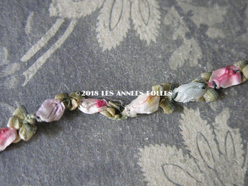 画像3: アンティーク  リボン刺繍 & ロココトリム用 シルク製 リボン 4mm幅 淡いピンク 5~7.2m