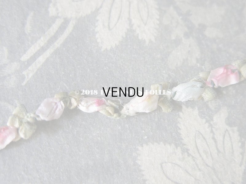 画像7: アンティーク  リボン刺繍 & ロココトリム用 シルク製 リボン 3.65m 極細3mm幅 淡いピンク 