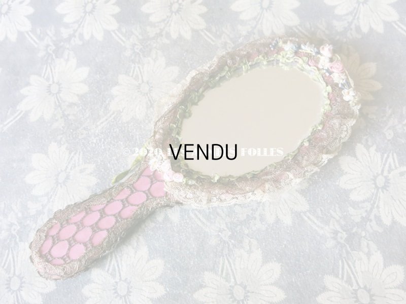 画像12: 未使用 アンティーク リボン刺繍 & ロココトリムの手鏡 ボックス入り