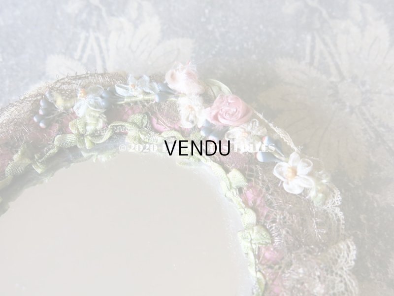 画像13: 未使用 アンティーク リボン刺繍 & ロココトリムの手鏡 ボックス入り