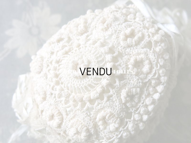 画像8: アンティーク ドール&ベビー用 レースのボネ パウダーブルー・グリーンのシルクリボン