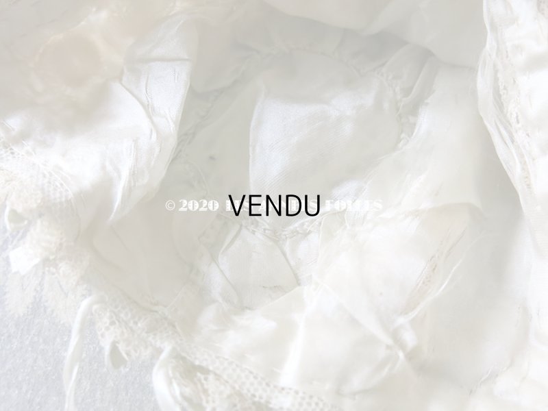 画像10: アンティーク ドール&ベビー用 レースのボネ パウダーブルー・グリーンのシルクリボン