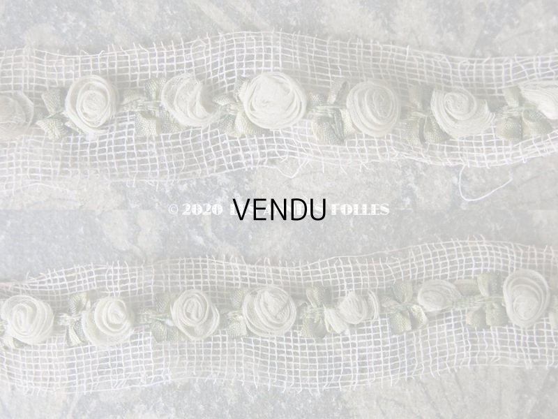 画像6: アンティーク シルク製 パウダーグリーンの薔薇のロココトリム  ロココリボン 1.5m