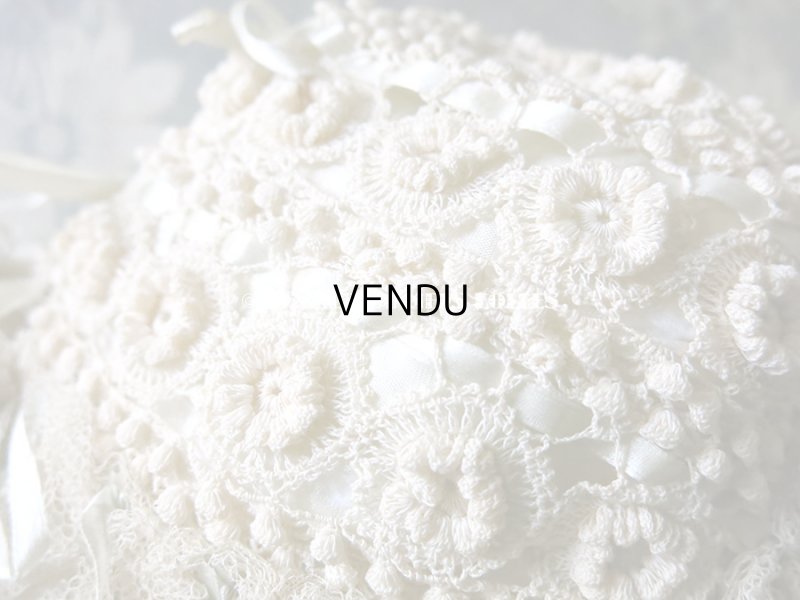 画像6: アンティーク ドール&ベビー用 レースのボネ パウダーブルー・グリーンのシルクリボン