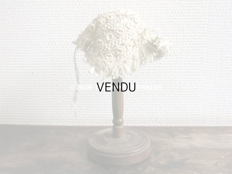 画像3: アンティーク ドール&ベビー用 レースのボネ パウダーブルー・グリーンのシルクリボン