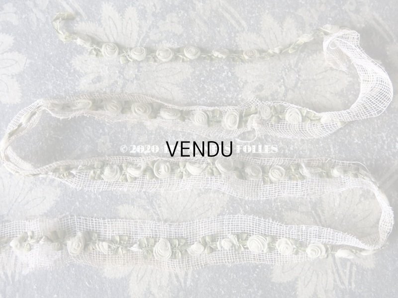 画像3: アンティーク シルク製 パウダーグリーンの薔薇のロココトリム  ロココリボン 1.5m