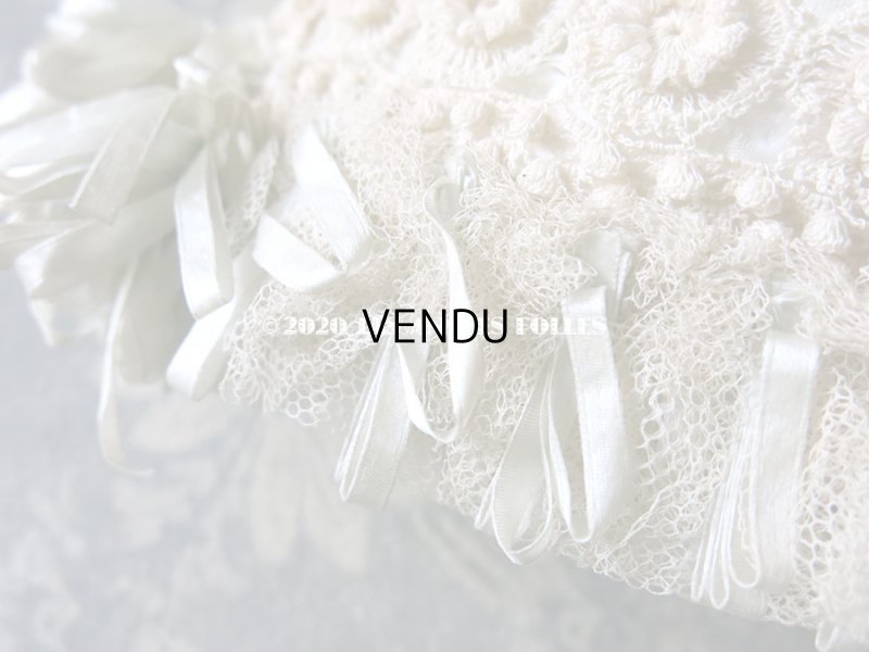 画像7: アンティーク ドール&ベビー用 レースのボネ パウダーブルー・グリーンのシルクリボン