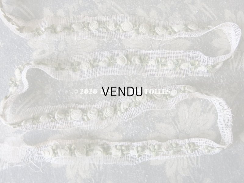 画像4: アンティーク シルク製 パウダーグリーンの薔薇のロココトリム  ロココリボン 1.5m