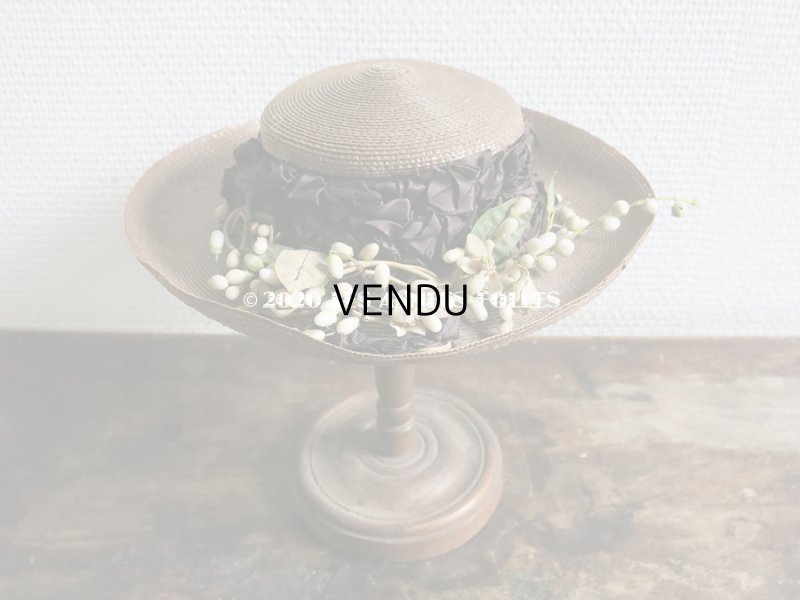 画像3: アンティーク 小さな女の子用 ワックスフラワー&リボン付 ストローハット 