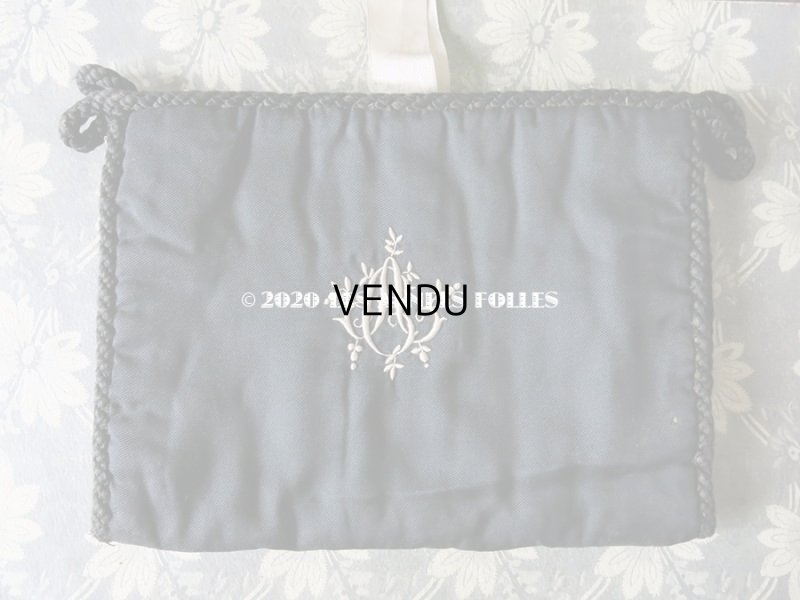 画像3: アンティーク ハンキーケース 黒 モノグラム刺繍 ハンカチ用ポシェット