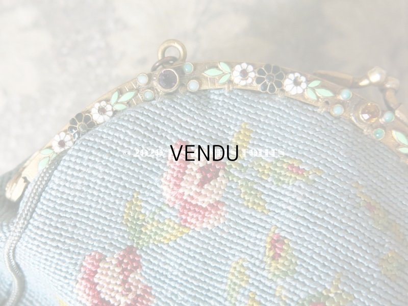 画像5: 19世紀末 アンティーク  小さなオモニエール 薔薇模様 ニードルポイント エナメルの花のフレーム