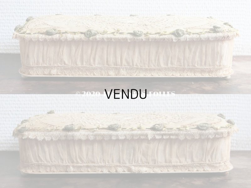 画像6: 1910年代 アンティーク 淡いピンクのグローブケース 薔薇のロココトリム＆レースの装飾 