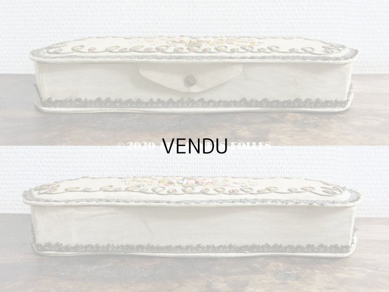 画像6: 1900年代 アンティーク リボン刺繍のカルトナージュボックス グローブ入れ
