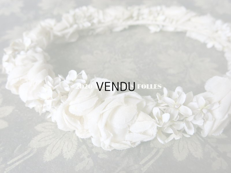 画像4: アンティーク 薔薇&ライラックの花冠 オフホワイト 布花のヘッドリース ティアラ