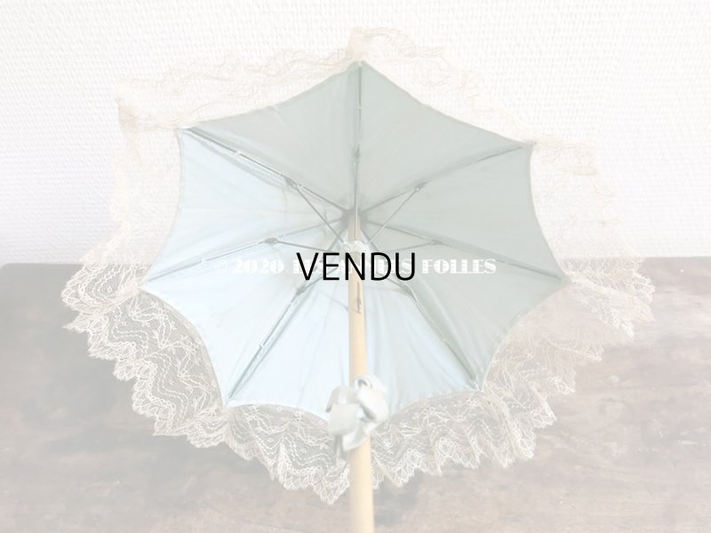 画像9: アンティーク  ドール用  パウダーブルーのパラソル 犬の頭のハンドル