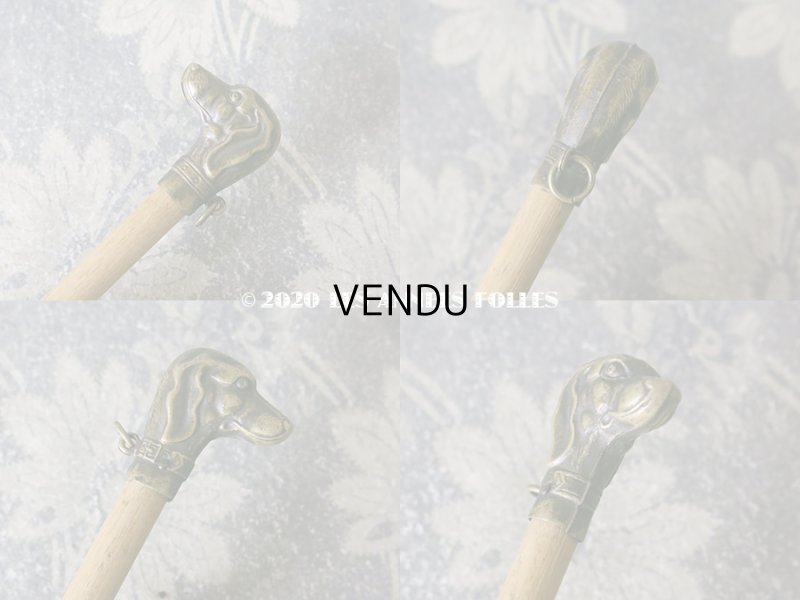 画像7: アンティーク  ドール用  パウダーブルーのパラソル 犬の頭のハンドル