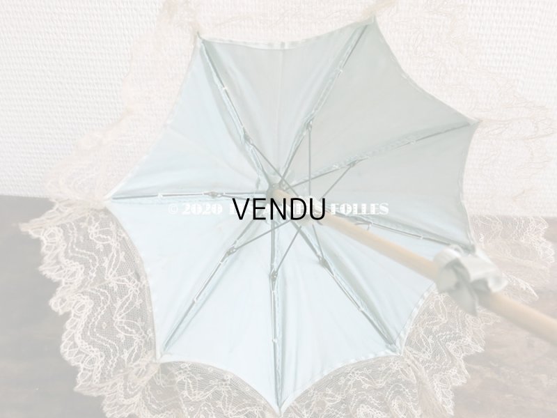 画像10: アンティーク  ドール用  パウダーブルーのパラソル 犬の頭のハンドル