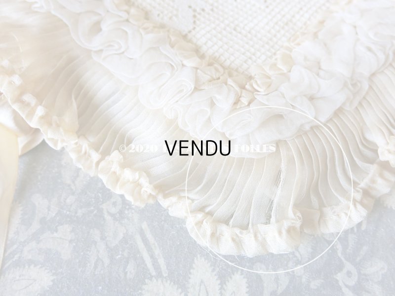 画像6: アンティーク シルクシフォンのフリル & フィレレースのハンキーケース　ポシェット アイボリー色