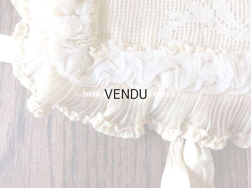 画像3: アンティーク シルクシフォンのフリル & フィレレースのハンキーケース　ポシェット アイボリー色