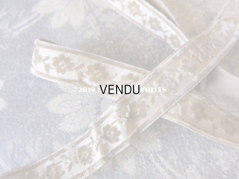 画像5: 19世紀末 アンティーク シルク製 ベルベットのリボン 花柄 カーキブラウン 