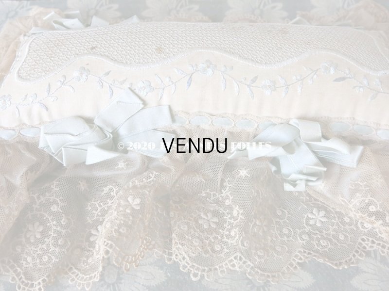 画像13: 1900年代 アンティーク 花の刺繍入り リボン＆レースで縁取られた 大きなピンクッション