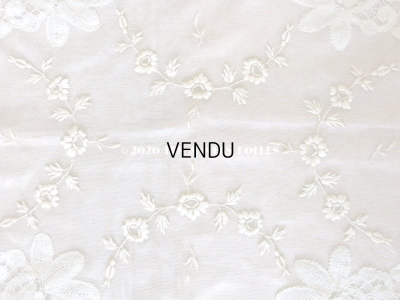 画像10: アンティーク ロココモチーフ付き ボビンレース&ホワイトワーク レース&シルクのベッドカバー