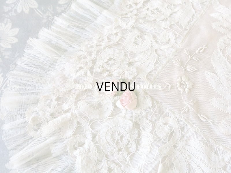 画像5: アンティーク ロココモチーフ付き ボビンレース&ホワイトワーク レース&シルクのベッドカバー